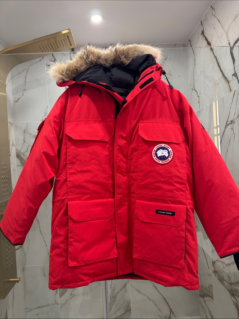 NWT Canada Goose Men's Red Parka Jacket with Fur Trim Hood - Picture 3 of 10